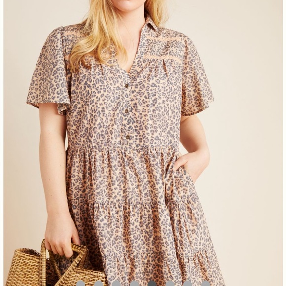 Anthropologie leopard print xs Georgina Tiered dress. Like new. - Picture 3 of 6